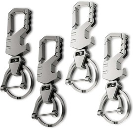Infxyfy 4pcs Heavy Duty Keychain Opener with 2 Keyrings Car Keychains, Multifunctional Toolbox for Men and Women Car Keychains(Black,Blackd,Silver,Silverd)