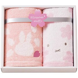 Nishikawa Miffy Towel Gift Set, 8.7 x 9.8 x 2.4 inches (22 x 25 x 6 cm), Washable, 100% Cotton, Blossom Miffy, Made in Japan, Pink 228716882