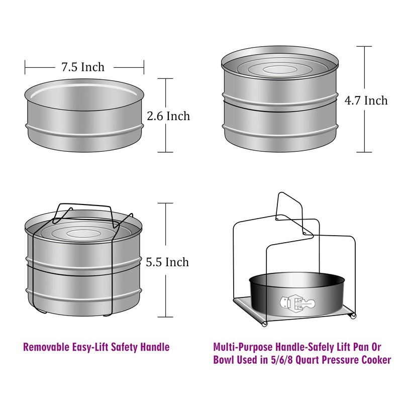 Aozita Stackable Steamer Insert Pans with Sling for Instant Pot