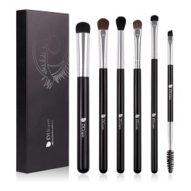 DUcare Kit Brochas Ojos Profesional 6 Piz Con Estuche - Incluye Brocha Ahumado Difuminador Cejas Doble Cara Pelo Caballo Fibra Sintética
