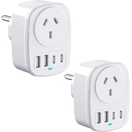 AU to EU Plug Adapter, 2-Pack Australia to Europe Travel Adapter with 4 USB Ports (2 USB-C), Type E/F Plug Converter for Germany, France, Spain, Greece, Bali, and More