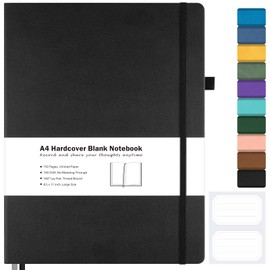 Blank Notebook, Hardcover Sketch Book, 8.5" x 11" Large Blank Journal, No Bleed Thick Paper Sketchbook for Drawing, Unlined Notebook Journal for Women Men School, A4 Leather Sketchbook Lay Flat, Black