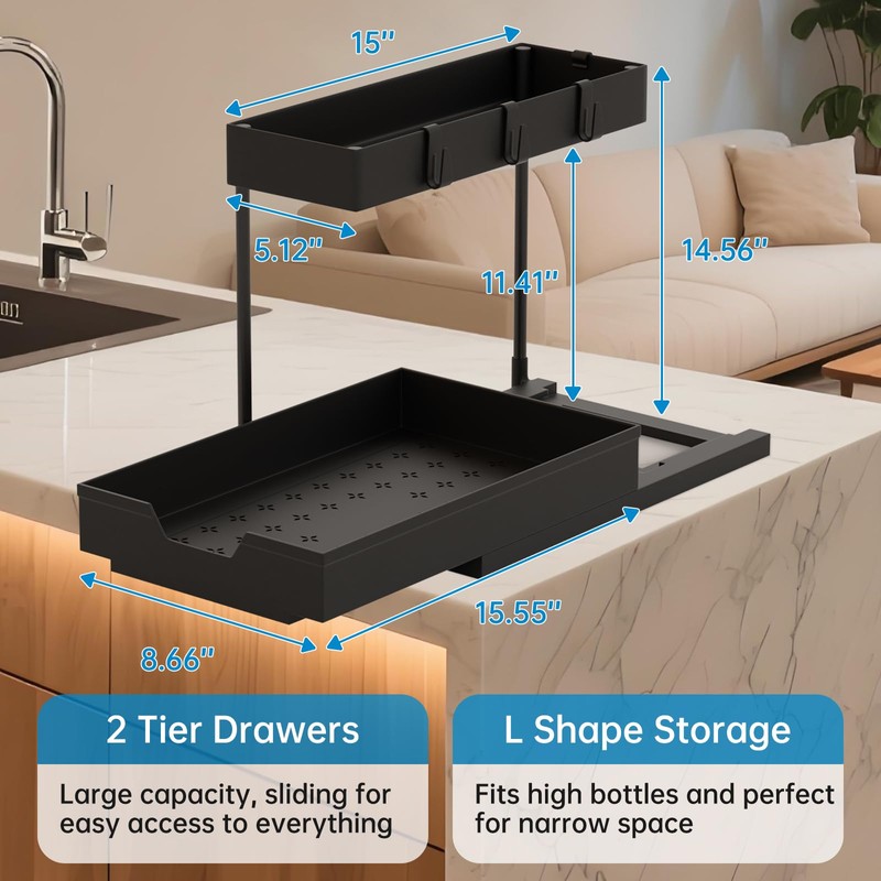2 Pack Under Sink Organizer 2 Tier Sliding Cabinet Organizers