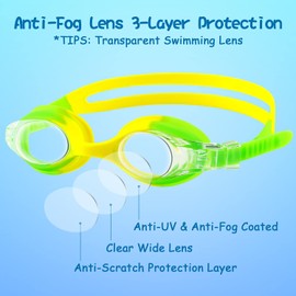 COOLOO Kids Swim Goggles, 2 Pack Swimming Goggles for Boy and Girls No Leaking Anti-Fog Waterproof Goggles for Kids 3-15