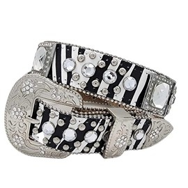 1147-1370-KIDS GIRLS WESTERN BELTS KIDS RHINESTONE BELTS LITTLE COWGIRL BELTS (ZEBRA-PRINT)