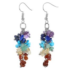 JSDDE Natural Reiki Healing Crystal Gemstone Earring, Tumble Chip Stone Dangle Hook Earring for Women (7 Chakra)
