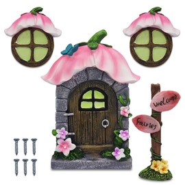 Grantop Miniature Fairy Door and Window for Trees Set, Fairy Door, Garden Fairy Door Window for Trees, Glow in the Dark Garden Gnome Door, Miniature Elf Door Garden Decoration for Tree Trunk