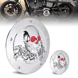 Sresk 3D Skull 5 Hole Derby Covers for Harley, Motorcycle Derby Timer Engine Timing Cover for Harley 1999-2014 Big Twin Cam EVO Touring Road King Electra Glide FLHR FLHX FXST Dyna (Chrome R)