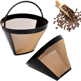 SHSHbuy Coffee Filter, 2 Pieces, Coffee Filter, Size 4, Coffee Filter, Stainless Steel, Reusable Filter for Permanent Coffee with Handle for Most Coffee Machines