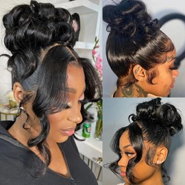 POLKN Drawstring 360 HD Lace Front Wigs Human Hair Pre Plucked Invisi Strap Body Wave Lace Front Wigs Human Hair Pre Plucked 180 Density Glueless Frontal Wigs 360 Full Lace Wigs 28 Inch for Women