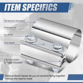 Auto Dynasty 2.75 Inches Butt Joint Band Exhaust Muffler Seal Clamp Sleeve, Universal Use for 2.75" Outer Diameter Pipe - Stainless Steel