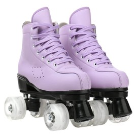 Risup High Top Roller Skates for Women and Men - Classic Double Row Four Wheel Skates - Cowhide Shoes for Girls Unisex - Purple Flash, 35 US 5