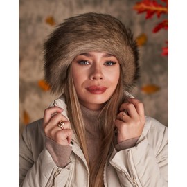 Futrzane Classic Headband - Faux Fur Headbands for Women - Furry Band for Winter - Size XL (Gold Classic)