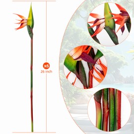 OBDXZHC 6 PCS Artificial Bird of Paradise Flowers, Real Touch 26inch Long Stem Flower Made of Soft Rubber PU for Indoor Outdoor Home Wedding Floral Arrangement Garden Party Decor (Orange)