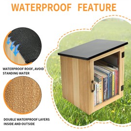 Little Library Box Outdoor, Waterproof Wooden Book Cabinet with Clear Window for DIY, Community & School Sharing, Weatherproof Neighborhood Book Exchange for Literature, Magazines & Newspapers