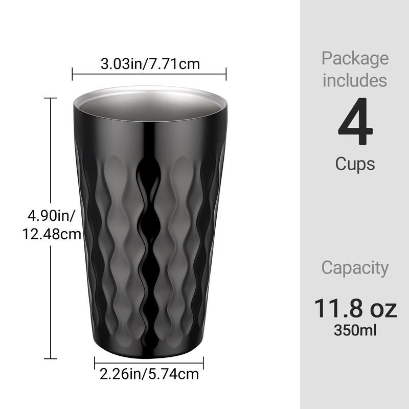 Beasea Stainless Steel Cups, 4 Pack 11.8 oz Stainless Steel