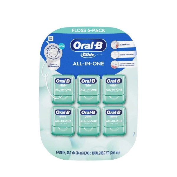 Oral-B Glide All-In-One Mint Flavor Dental Floss, 44 m, 6