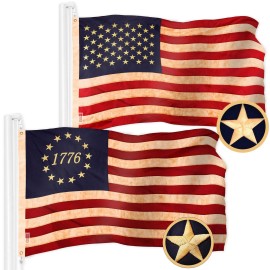UD_G128 Combo Pack: American USA Tea-Stained Flag 1x1.5 Ft & 1776 Tea-Stained Flag 1x1.5 Ft  Both ToughWeave Pro Series Embroide