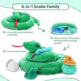 MorisMos Giant Snake Soft Toy Large with Babies in Eggs, 140cm Long Anaconda Snakes Teddy Stuffed Animal Plush Toys Cuddly Lifelike, Present for Boys Girls Kids Christmas Birthday Party Decorations