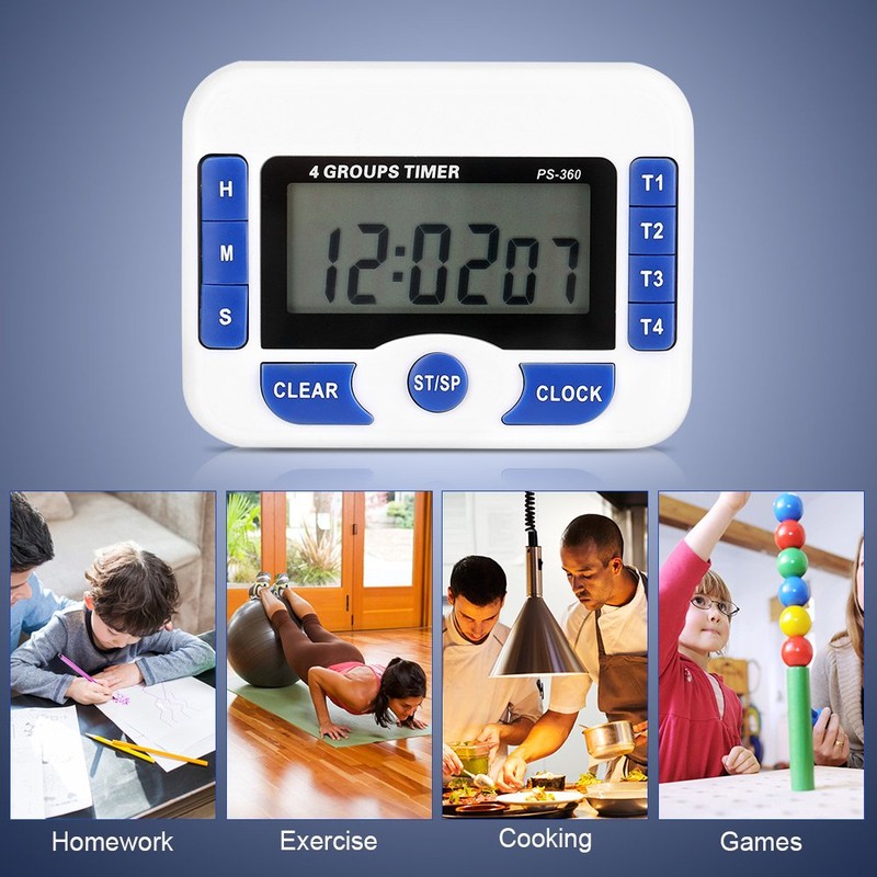 Digital Kitchen Timer, 4 Channel Timer Countdown Clock with Different