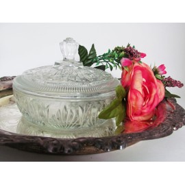 Crystal Beauty Dust Talc Powder Bowl w/Lid