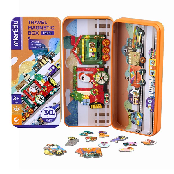 mierEdu Magnetic Game Box Trains, Promotes Motor Skills + Fantasy,