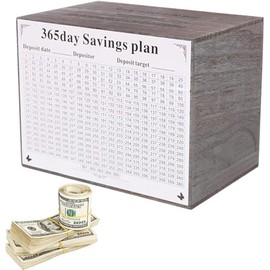 Large Piggy Bank, Adult Wooden Cash Box, 365-day Money Challenge Box, Children's Money-Saving Gift, Suitable for Travel Funds, car Funds, You can only, Grey (White)