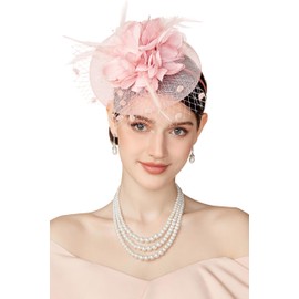 BABEYOND Fascinators Hats for Women - Tea Party Kentucky Fascinator Derby Church Hat Wedding Cocktail Headband with Hair Clip Nude Pink