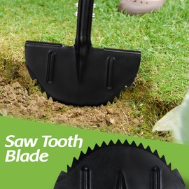 Half Moon Edger Lawn Tool, Saw Tooth Garden Edgers for Landscaping, Manual Edging Border Tools Heavy Duty with Sharp Balde, T-Grip, Wide Footplate, 38"-49" Adjustable Long Handle, Flower Bed Sidewalk