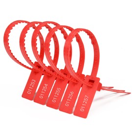 LeadSeals Heavy Duty Plastic Security Seals Self Locking Tamper Evident Shipping Seals Numbered Security Tags Pull Tight Securing Straps Truck Trailer Seals Length 337 mm 13.2" (Red 100 PCS)
