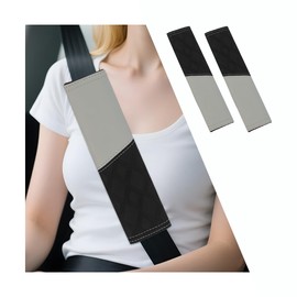 FALVFUN Car Seat Belt Cover, Soft Comfortable Wear-Resistant Leather Vehicle Seatbelt Strap Shoulder Cushion, Automotive Interior Neck Protection Mat Pad, Universal Fit (Grey/Black)