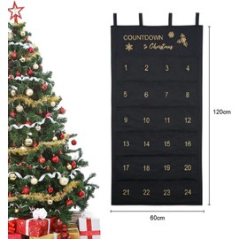 24 Advent Calendar for Filling Made of Fabric 2025, Advent Calendar Tapestry Hanging for Wall Door Decoration Christmas Calendar Fabric Bag for Children Fill Yourself with 24 Pockets (Black)