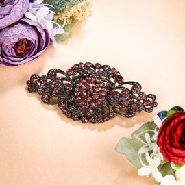 EVER FAITH Crystal Glamour Vintage Jewelry for Women, Rhinestone Art Deco Flower Symmetrical Vase Brooch Purple Black-Tone