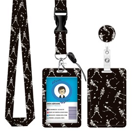 OZVE ID Badge Holder with Breakaway Lanyard, Retractable Badge Reel,Lanyards for Id Badges，Work Name Tag Breakaway Lanyard ID Card Protector Case for Teacher Nurse Work Office(Cute Skeletons)