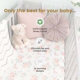 The Gilded Bird Organic Cotton Fitted Cot/Cotbed Sheet, Fits 120cm x 60cm and 140cm x 70cm, Jersey Cotton, Nursery Bedding - (Pretty Stems)