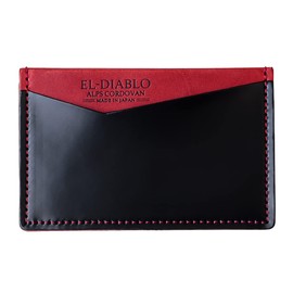 El Diablo EL-C3145 Men's Business Card Holder, Thin, Genuine Leather, Cordovan Tochigi Leather, Pass Case, Made in Japan, Black x Dark Red