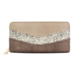 CRAZYCHIC - Women's Sequin Striped Wallet - Women's Large Wallet Striped PU Leather - Long Wallet Multicoloured Colourful Purse - Many Compartments Card Holder Fashion Elegant, brown, Elegant