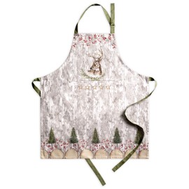 Maison d' Hermine 100% Cotton 1 Piece Kitchen Apron with Adjustable Neck and Hidden Middle Pocket, Long Ties for Women/Men | Cooking | Spring/Summer, Mountain Life, 70 cm x 85 cm