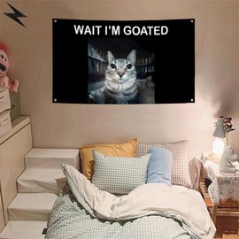 Funny Wait I'm Goated Tapestry Flag Wall Hanging for Bedroom College Dorm Room Banner Man Cave Frat Wall Home Decor with 4 Grommets for Easy Hanging 3x5 Feet