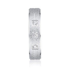 Solid Unisex Comfort Fit Sterling Silver 5mm Sandblasted Finish Ring Simulated Diamond Wedding Band (5.5)