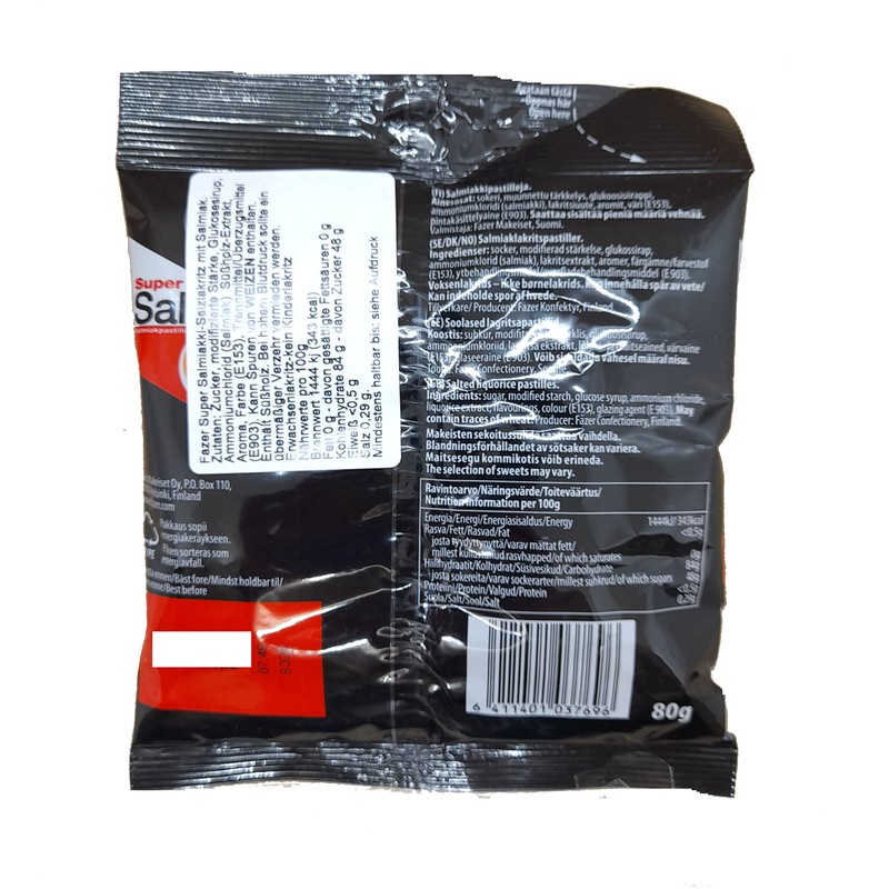 Fazer Super Salmiakki Original Finnish Salty Liquorice Wine Gums, 2-pack