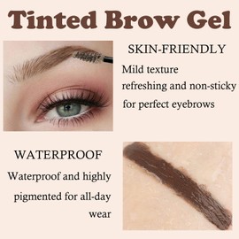 Tinted Brow Glue, Instant Eyebrow Styler Tinted Brow Gel, Shapes and Colours Eyebrows, Waterproof Brow Tint Gel with Brush, Long Lasting Brow Gel Tint for Fuller Looking Eyebrows(Espresso)