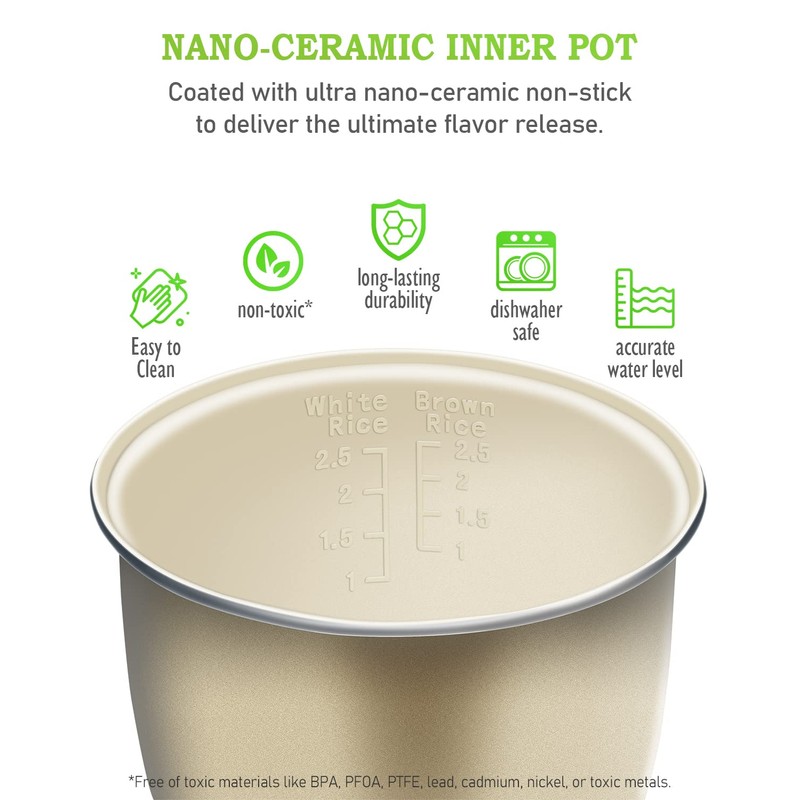 TLOG Mini Rice Cooker 2.5 Cups Uncooked, Healthy Ceramic Coating