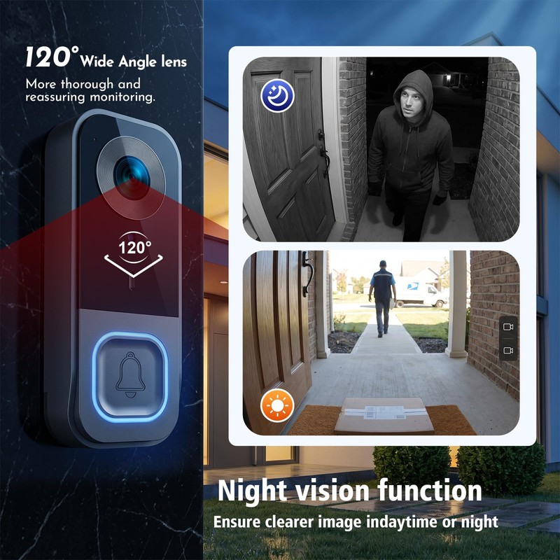 Video Doorbell Camera Wireless No Subscription No WiFi &APP ,