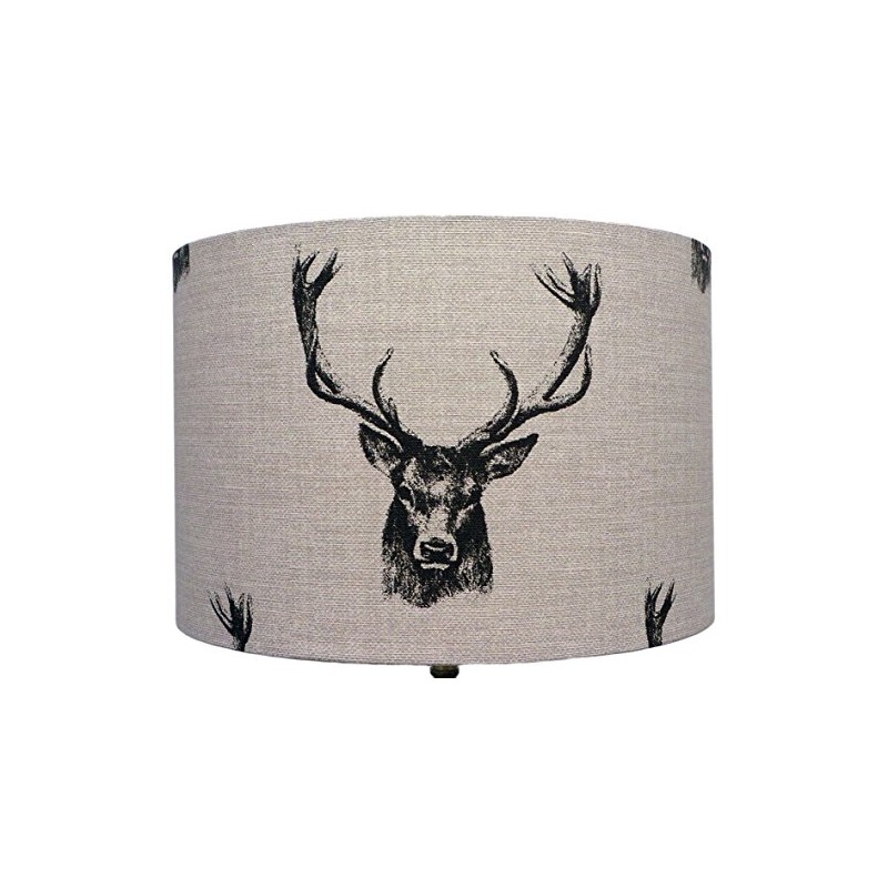Kushade 8" Fryetts Charcoal Stag Heads Table Lampshade, Fabric, Beige