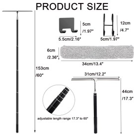 Window Squeegee with Extension Pole, 17.3″-60″ Telescopic Shower Squeegee for Glass Doors, Outdoor Window Cleaner Tool for Car Windshield Floor Tile Wall