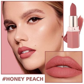 Mornery Matte Lipsticks for Women Long Lasting - Non Stick Cup Velvet Lip Gloss Lip Stain/Matte Nude Hot Pink Lipstick/Hydrating High Pigmented Smooth Lipsticks for Women Girls (01 Honey peach)