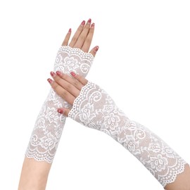 TeeYee Women's Floral Lace Elbow Length Arm Sleeves - White