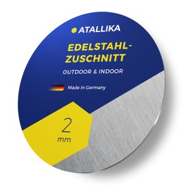 ATALLIKA Stainless Steel Sheet Round 2 mm [Blank, Diameter 200 mm] - Metal Plate Made of V2A Stainless Steel [Weatherproof for Outdoor and Indoor] - Round Sheet Metal Cut from Germany [Brushed on One