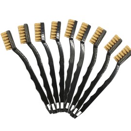 Wire Brush Set Small Wire Brushes with Bristles Made of Stainless Steel Brass and Nylon Curved Handle for Cleaning Welding Slag and Rust (9 Pieces Brass Brush)
